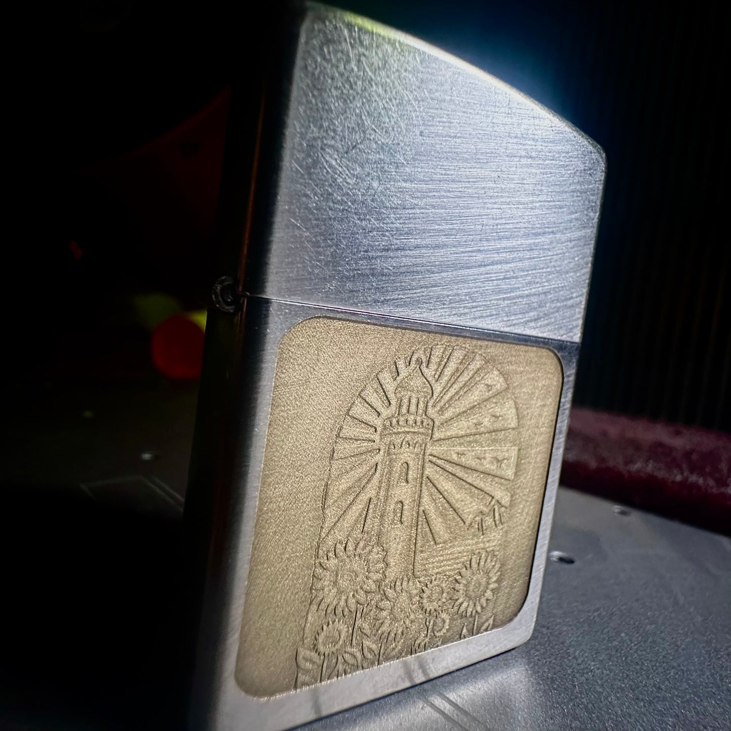 Lighthouse Sunflower Engraved Zippo Lighter