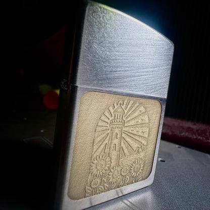 Lighthouse Sunflower Engraved Zippo Lighter