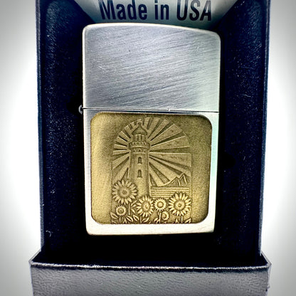 Lighthouse Sunflower Engraved Zippo Lighter