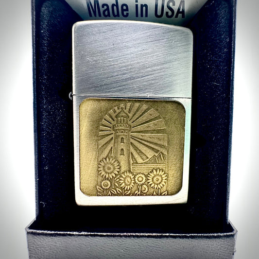 Lighthouse Sunflower Engraved Zippo Lighter