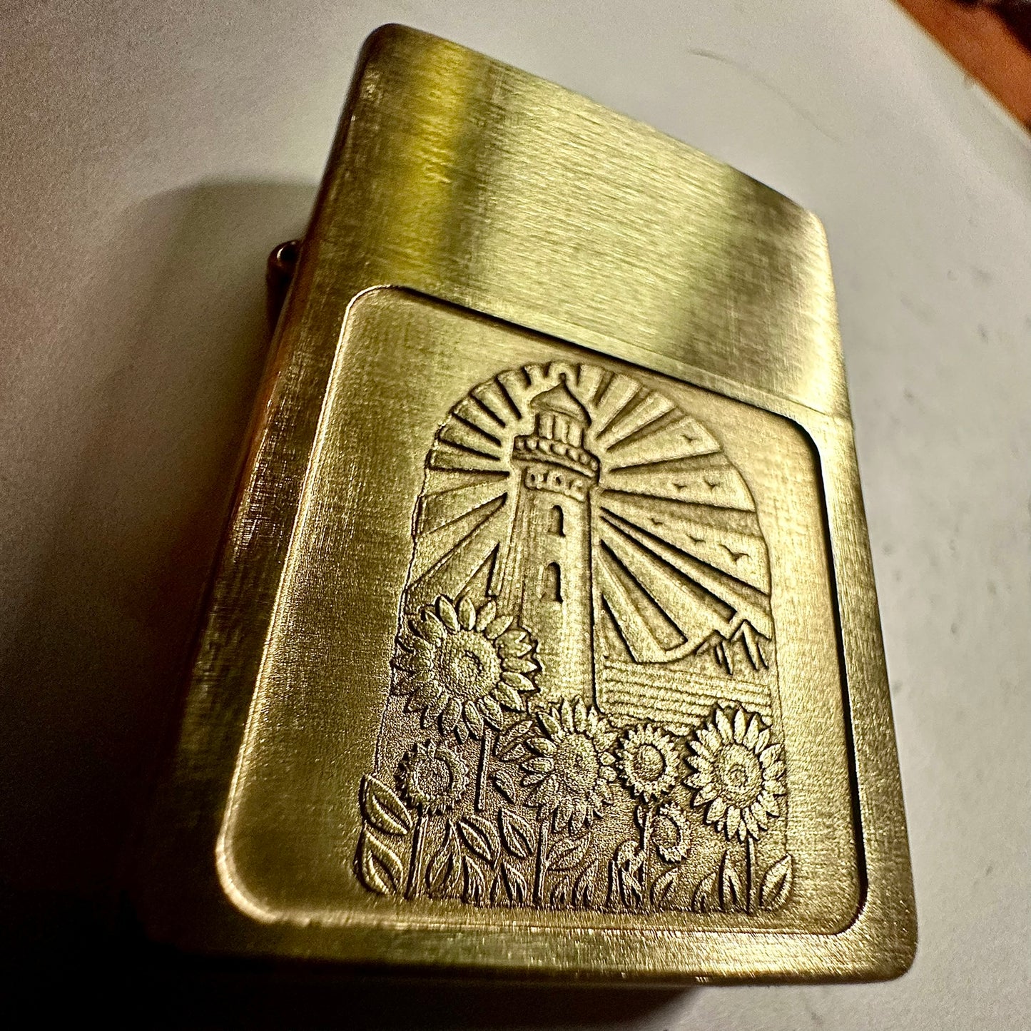 Lighthouse Sunflower Engraved Zippo Lighter