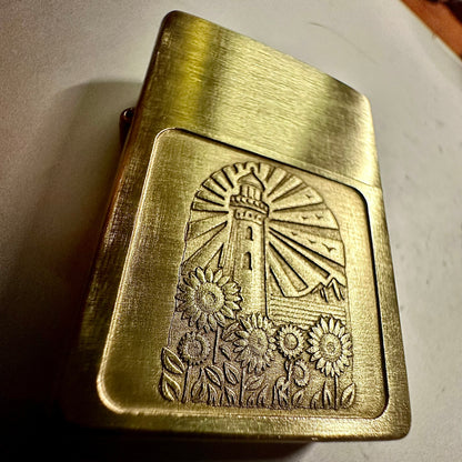 Lighthouse Sunflower Engraved Zippo Lighter